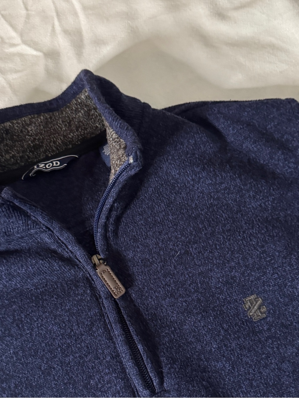 Izod Men's Navy Half-Zip Sweater with Heathered Collar